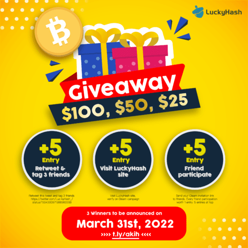 Win $100, $50, $25 by Sharing LuckyHash Event